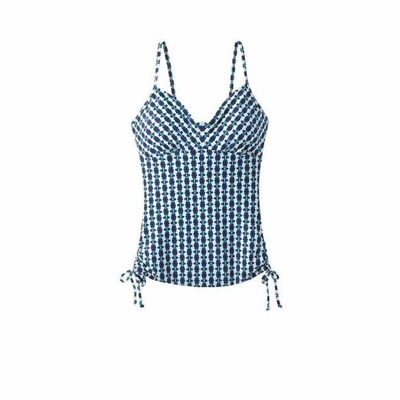 PRANA Moorea Tankini Top M Indigo Santorini Printed Swim Pool Tank EUC B6 - Picture 7 of 7